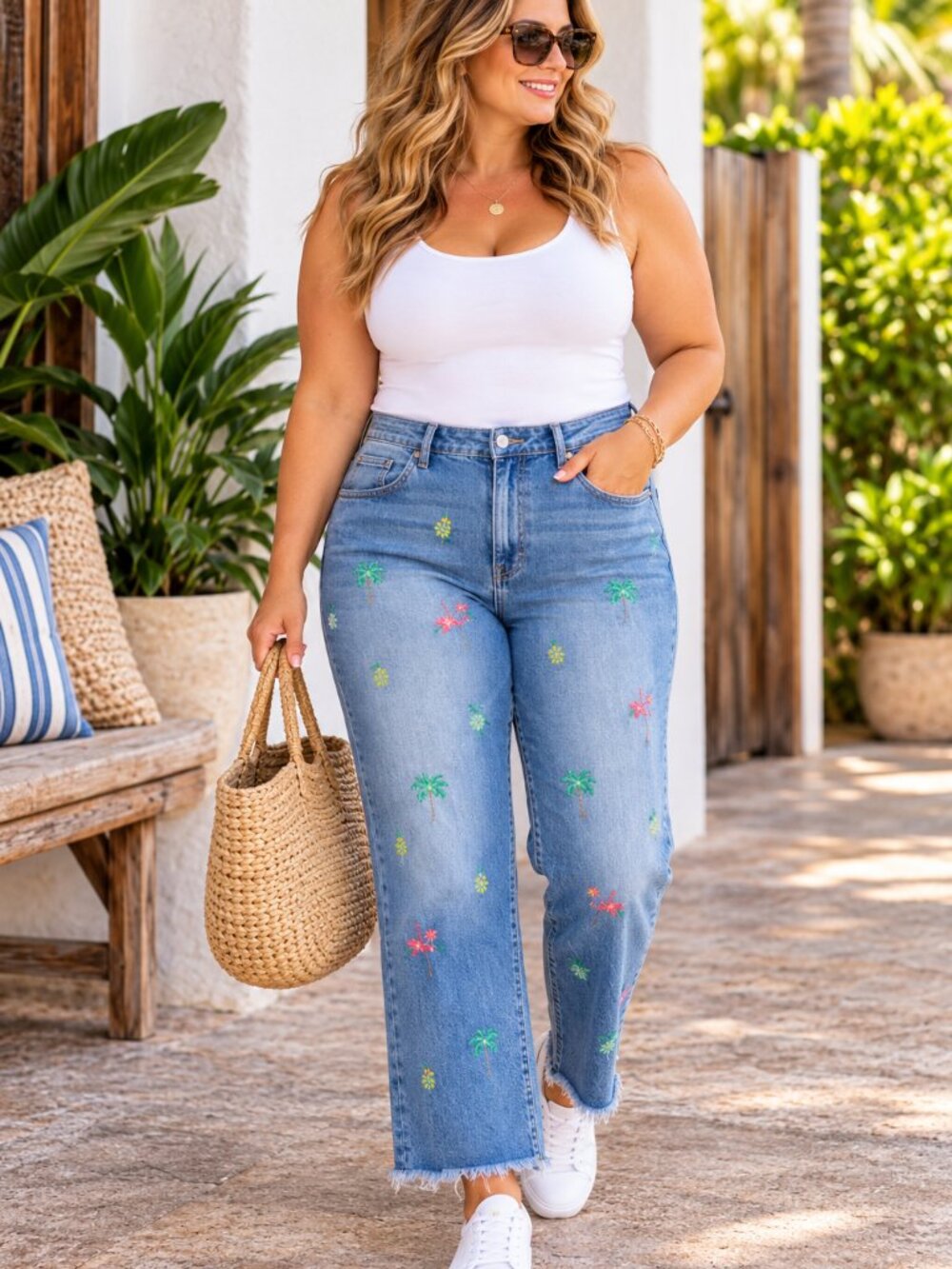 NWT Carreli Tropical Flamingo Pineapple Cropped Flare Jeans Size 18/36